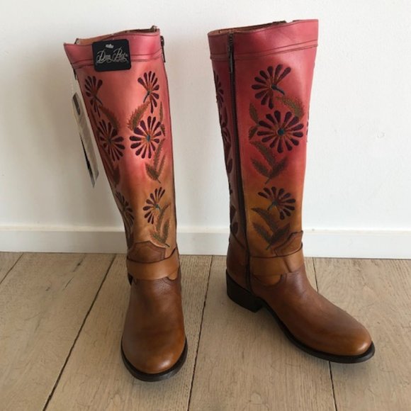 Dan Post embossed hand decorated tall leather boots. New in box from Sundance - Picture 4 of 9